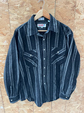 Vintage 80s Squaw Valley Mens XL Black & Gray Striped Flannel Shirt